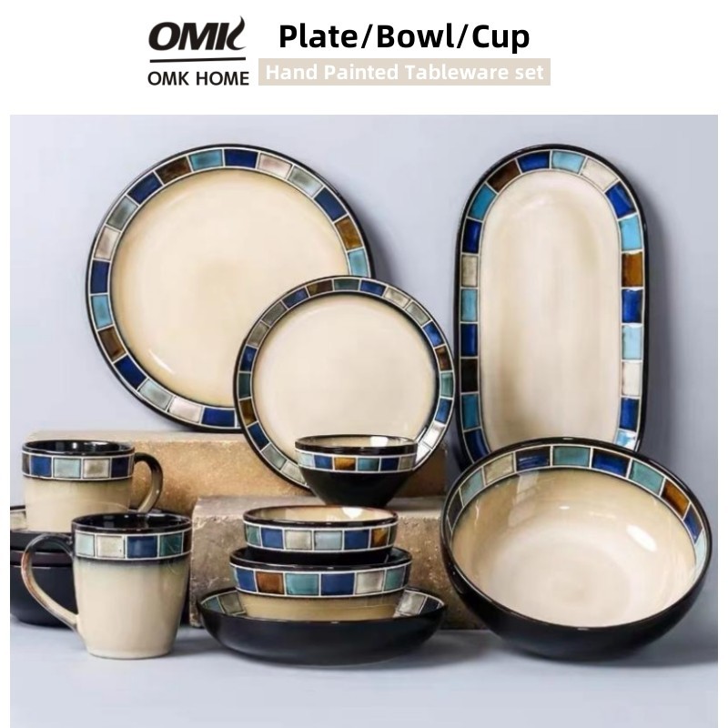 Omk 美式陶瓷餐具套裝餐盤甜品碗沙拉碗魚盤馬克杯