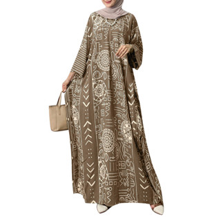 Hijabista 女士穆斯林日常休閒圓領長袖寬鬆連衣裙