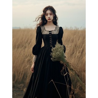法式赫本風黑色復古洋裝子秋季新款女裝古著vintage洋裝