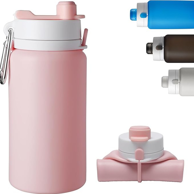Homesure 可折疊水瓶 19 盎司 - 不含 BPA、防漏、可折疊矽膠折疊瓶,易於緊湊且可擴展,旅行必備配件
