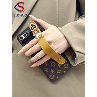SAMSUNG Lushuo 手機殼適用於三星 Galaxy Z Flip 6 5 4 3 復古皮革後蓋帶可愛 3D 小