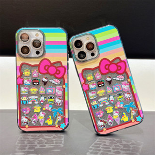 Iphone 15 Pro Max手機殼Ins閃亮啞光卡通粉色貓咪貼紙油畫防摔手機殼兼容IPhone 14 13 12