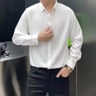 #襯衫 M-3XL 長袖白襯衫男士 韓版潮流緊身休閒襯衫 職業寸衫商務正裝工作服