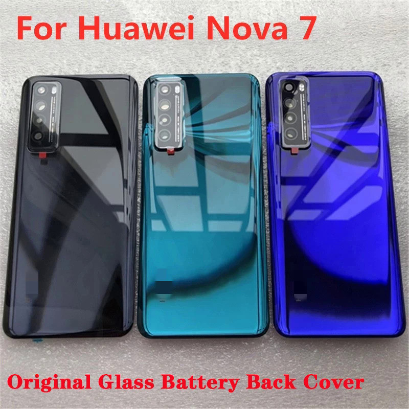適用於 Nova 7 全新原裝鋼化玻璃後蓋適用於華為 Nova 7 備件後蓋電池蓋 + 相機框架