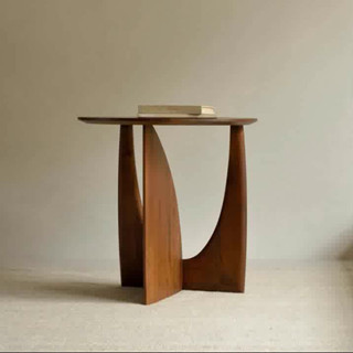 北歐圓形實木邊几几何設計師角幾黑色簡約茶几沙發邊桌卧室床頭桌