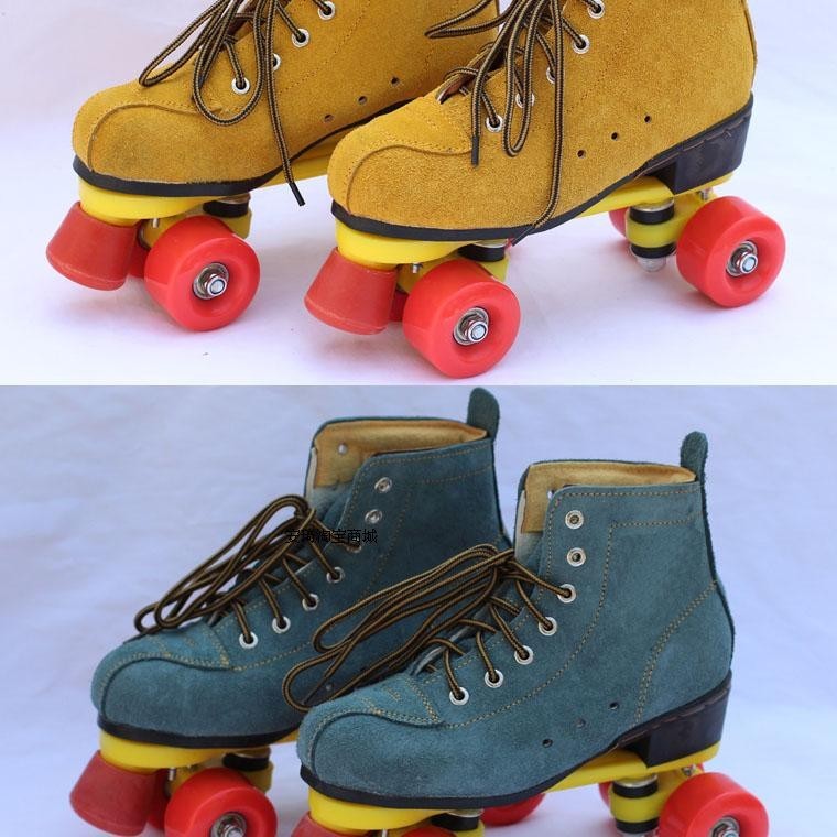 【現貨】雙排輪滑鞋 溜冰場專用牛皮成年4輪雙排輪滑鞋雙排溜冰鞋旱冰鞋溜冰鞋雙排輪