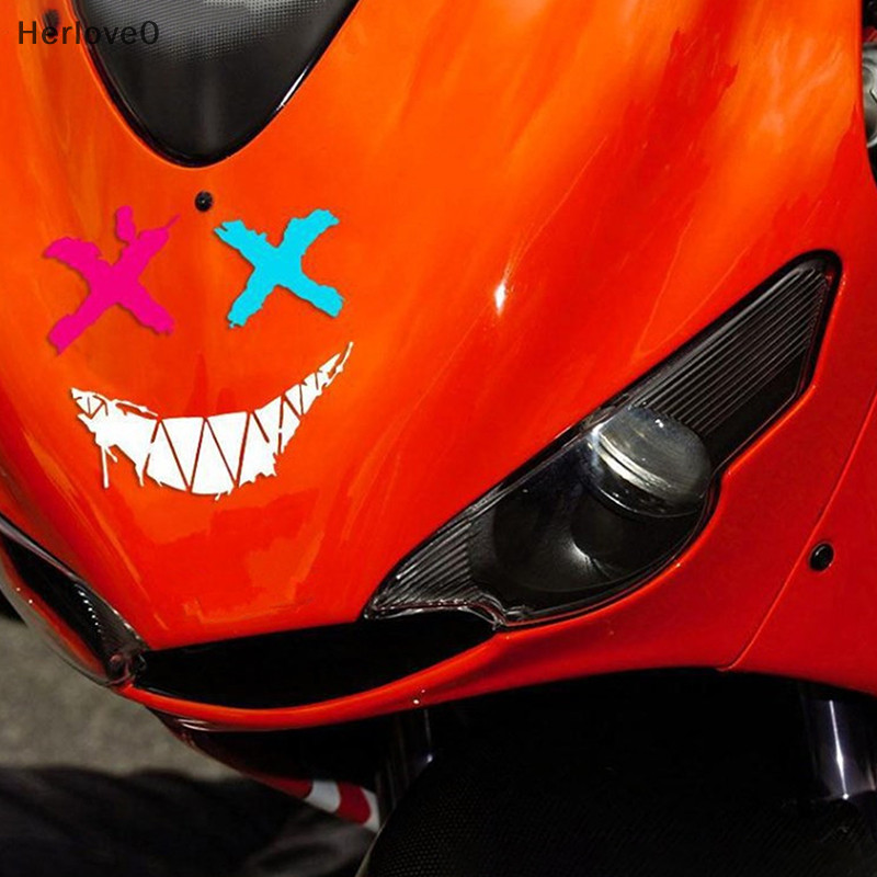 Herlove 摩托車頭盔貼紙汽車反光防水笑臉貼花越野摩托車汽車後窗個性貼紙 TW