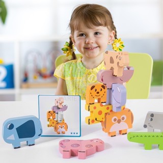 兒童早敎平衡疊疊高益智玩具闖關挑戰積木拚搭動物堆疊木質玩具