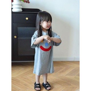 韓系新品女童幼兒園可愛短袖T恤裙寶寶夏季兒童個性開叉洋裝子