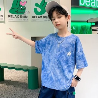 【YAOEENH】120-170CM 男童夏季字母印花粉色短袖T恤 中大童時尚寬鬆落肩休閒上衣 現貨 快速出貨