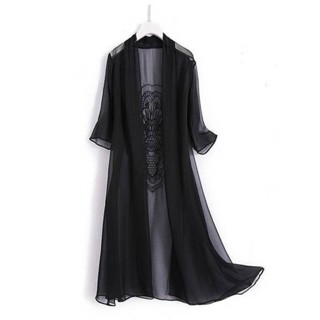 ⭐LOVELY愛出貨⭐2024春夏新款女裝刺繡雪紡外搭開衫中長款披肩薄外套大碼媽媽裝東大門款 韓系 韓款 小香風