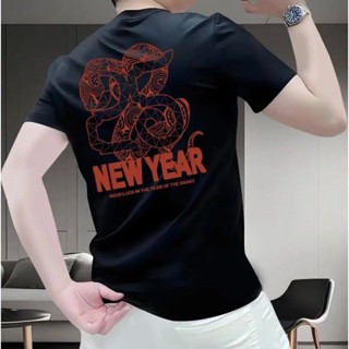 KK男裝 臺灣現貨 短袖 2025蛇年男士圓領短袖T恤休閒時尚大尺碼印花潮流上衣