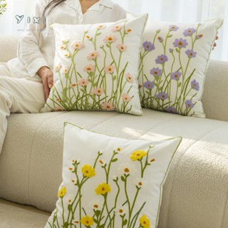 2025新款 沙發客廳靠枕 刺繡靠墊 田園棉帆布 抱枕套 靠墊 45x45不含芯