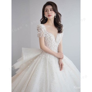 Xuan🥨⚡[小編推薦]]法式主輕婚紗最新款新娘小個子高階質感高階宮廷風重工大拖尾洋裝禮服