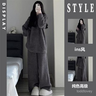 大碼女裝🔥新款上市🔥2024冬季柔軟保暖加厚睡衣女韓版網紅可外穿珊瑚絨家居服套裝冬天 SHK4