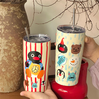 SY STORE💕 復古小企鵝冰霸杯 大麥克水杯 保溫杯 保溫杯 保冷杯 大容量吸管杯 隨身咖啡杯子 隨行杯 韓系