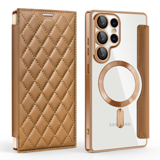 豪華 PU 皮革磁力卡座手機殻適用於三星 Galaxy S25 Edee S25 Ultra S24 S23 S22 U