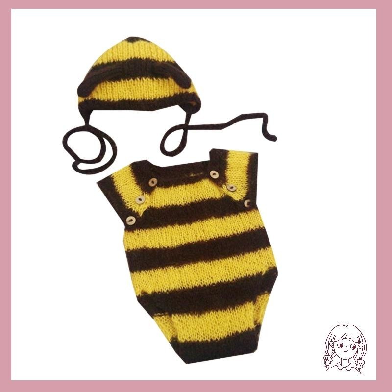 哈哈蜜蜂服裝保暖針織蜜蜂照片衣服新生兒鉤針嬰兒照片道具新生嬰兒攝影服裝