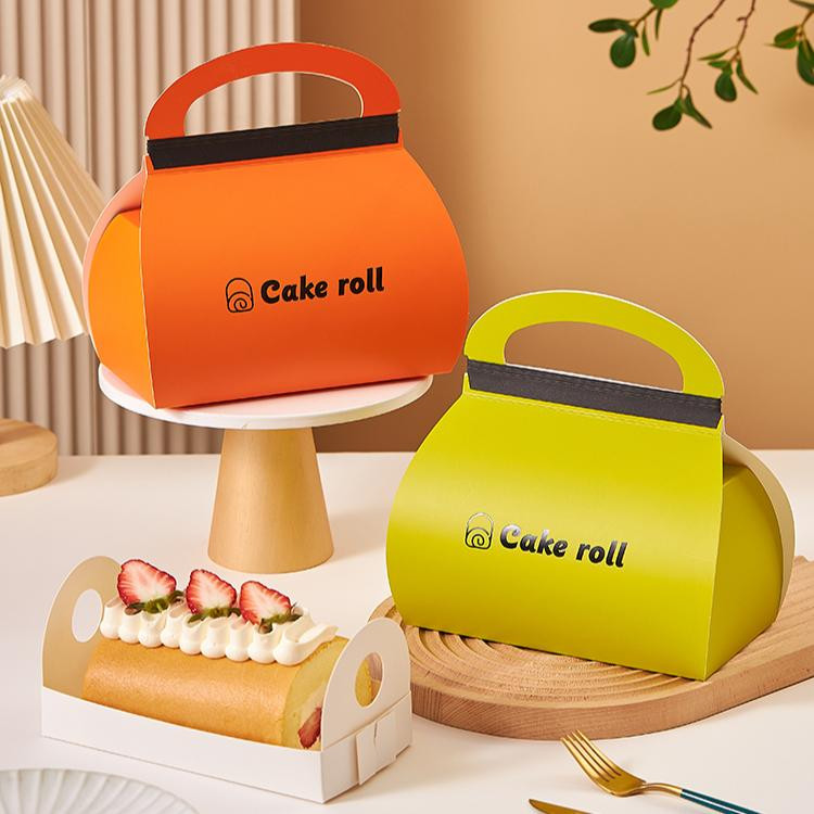 現貨【蛋糕捲包裝】2024網紅蛋糕卷 手提包裝盒 慕斯切塊蛋糕綠色橙色 女王卷 西點打包盒