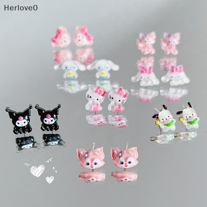 三麗鷗 Herlove Sanrio Kawaii Hello Kitty 珠寶耳釘配韓國耳環女士圈形耳環派對配飾 Ku