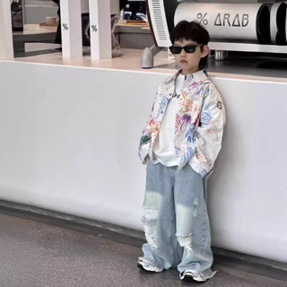 【HOT 本舖】 泰如2024春季新款韓版男童時尚塗鴉洋氣時尚襯衫兒童上衣百搭潮