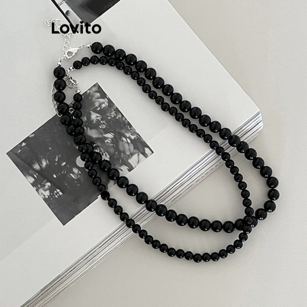 Lovito 女士休閒素色串珠項鍊 LFA27395