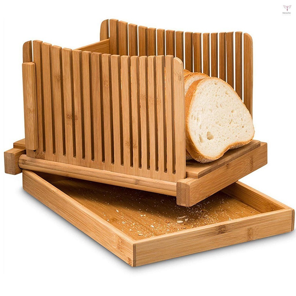 竹製麵包切片機帶砧板可折疊可調節麵包切片機,用於自製麵包蛋糕