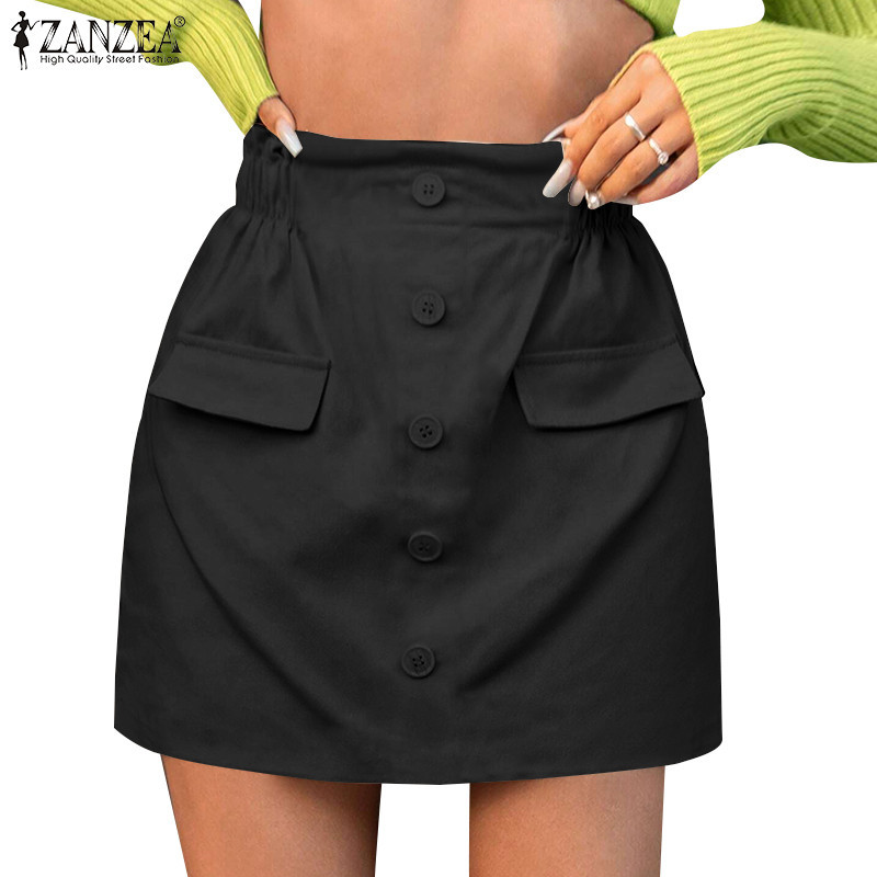 Zanzea 女士復古時尚彈力腰休閒短款迷你裙