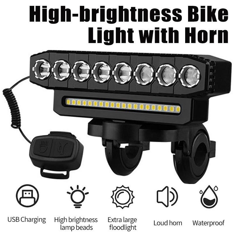 6 種照明模式 Led 自行車燈帶 130dB 喇叭 USB 可充電自行車前大燈戶外騎行安全警告