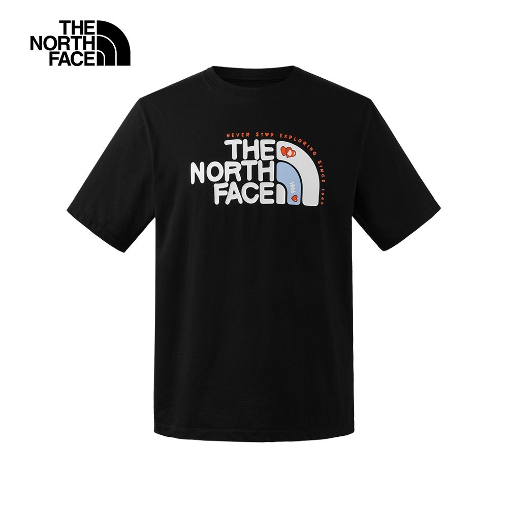 The North Face北面男女款黑色純棉品牌可愛LOGO印花短袖T恤｜8CSZJK3