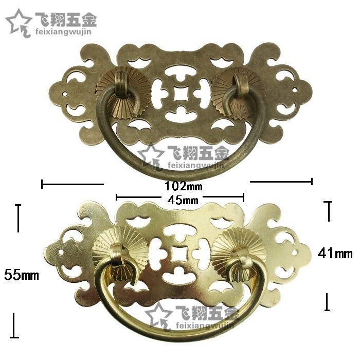 中式藥櫃拉手抽屜 把手黃銅拉環仿古拐手簡約銅活傢俱仿古拉手銅