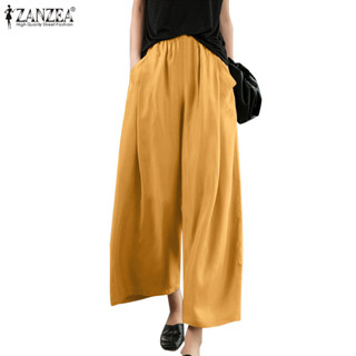Zanzea 女式時尚韓版休閒直筒寬鬆鬆緊腰帶口袋褲子