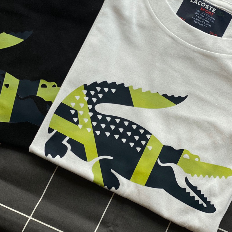 高品質laco經典鱷魚印花男女同款T恤領標+吊牌