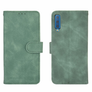 適用三星A7 2018手機殼Samsung A750保護套膚感牛皮紋插卡磁扣商務皮套素面防摔手機殼書本式皮套