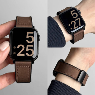 真皮折疊扣金屬錶帶 蘋果錶帶 適用 Apple Watch 12 11 10 9 錶帶 8 7 SE 46 45 49