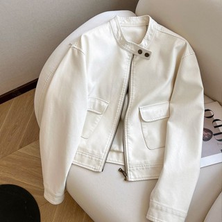 【現貨速髮】【水洗皮工藝】韓版百搭休閒pu皮短款機車服皮衣女2025春季新款複古潮流夾克外套 E4TF