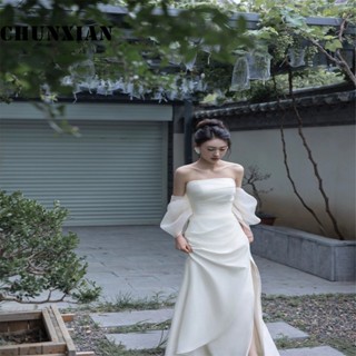 品質現貨禮服 輕婚紗 婚宴禮服 婚紗洋裝 新娘禮服 小眾高階感2023新款新娘出門紗婚禮迎賓紗簡約抹胸晚禮服裙