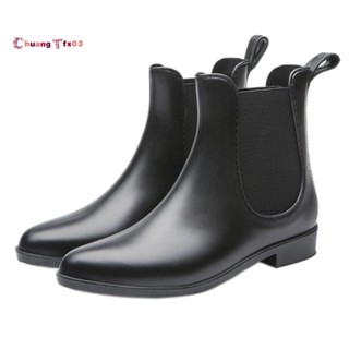 女式黑色雨鞋防滑防水雨鞋中靴黑色 US7=EU37=UK4