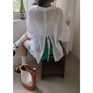 韓國chic 夏季設計感防嗮襯衫上衣女 雪紡襯衫