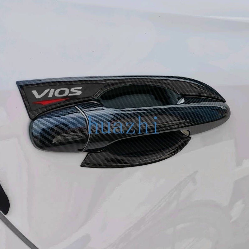 丰田威驰 適用於 TOYOTA VIOS 2019-2023 碳纖維花紋車門把手碗蓋,NEW VIOS 門把手碗飾條