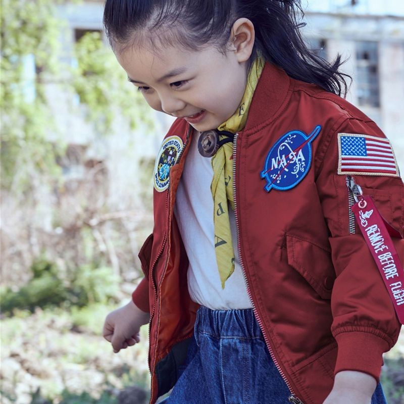 春秋薄款美國NASA飛行員夾克小中大兒童男女MA-1外套紅色空軍外套