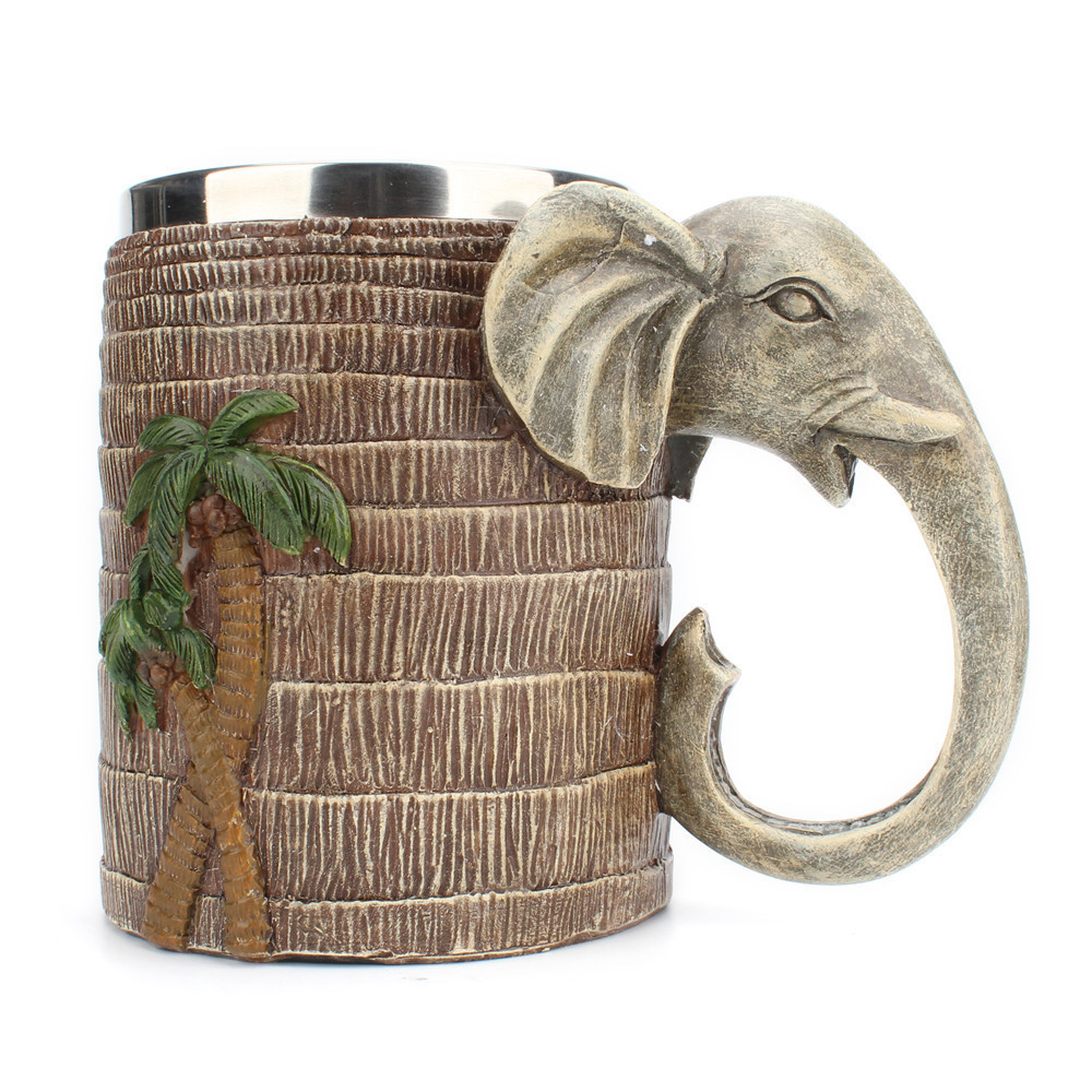 新款創意熱帶雨林大象杯象鼻把手馬克杯600ml大容量水杯擺飾現貨