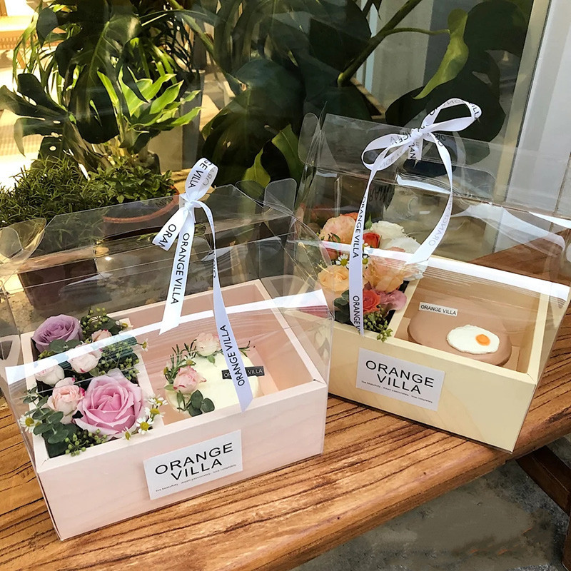 【現貨】【鮮花包裝盒】透明蛋糕盒 插花盒鮮 花花束包裝盒 pvc盒創意 水果禮品盒 盒子材料