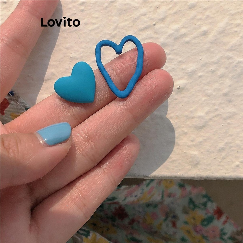 Lovito 可愛心型不對稱女士耳環 LFA27057