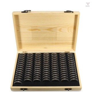 松木硬幣架木製硬幣收納盒,用於收藏紀念幣,含 20 粒膠囊可容納