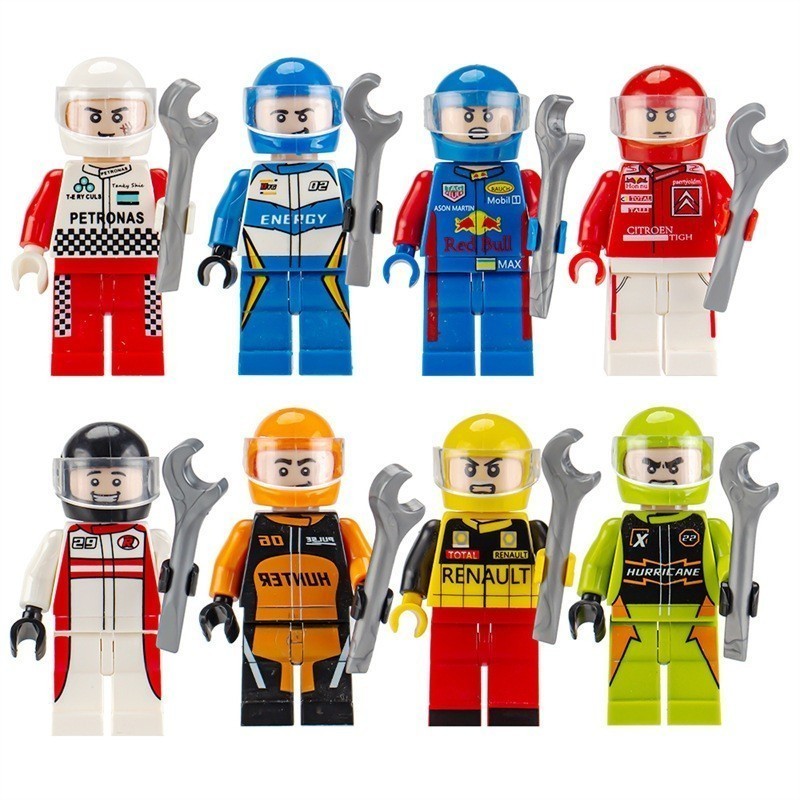 8隻賽車隊角色人偶公仔組:兼容樂高、F1方程式賽車隊俱樂部人偶公仔，組裝模型，教育游戲，創意收藏