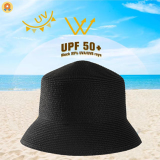 女士草編太陽帽漁夫帽編織沙灘帽,可折疊夏季帽 JP