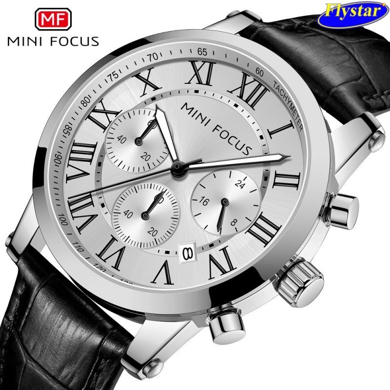 MINI FOCUS品牌手錶 爆款男表夜光防水手錶真皮錶帶休閒男手錶0415G