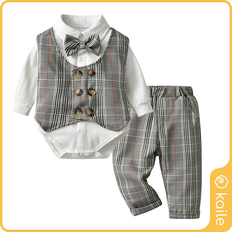 [男孩套裝] 0-2歲嬰兒服裝⚡️長袖衣服  週歲百天紳士禮服⚡️kaile