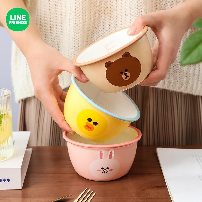 【現貨速發】LINE FRIENDS 創意陶瓷餐具帶刻度杯 兒童食品級減脂早餐可愛甜品碗
